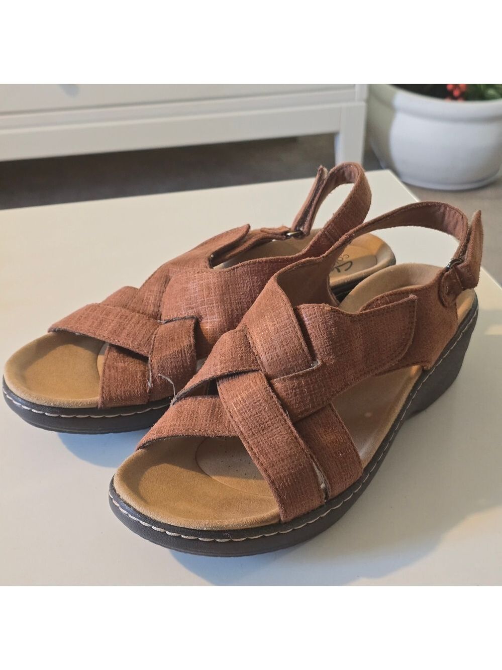 Clarks Merliah Tan Slingback Sandals 9.5 Wide
